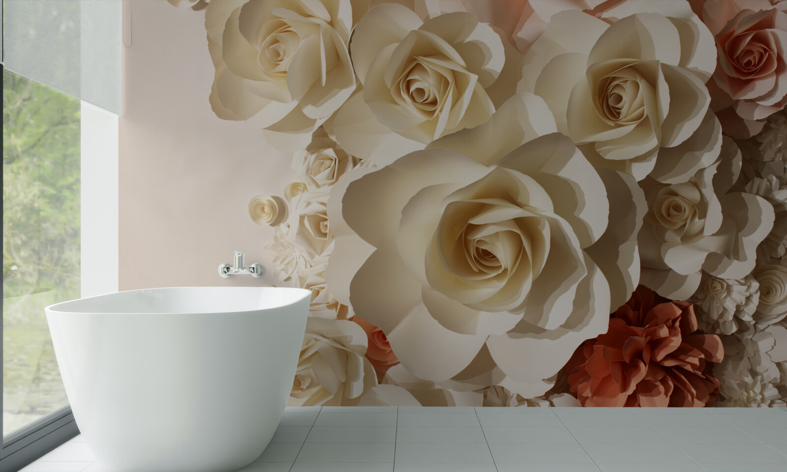 Fototapet trandafiri albi uriași