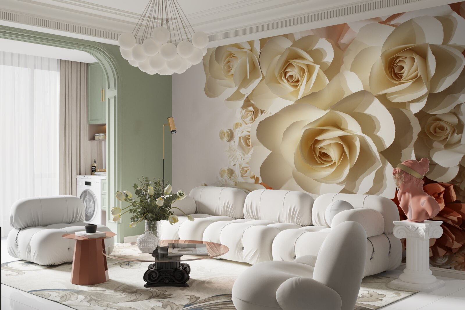 Fototapet trandafiri albi uriași