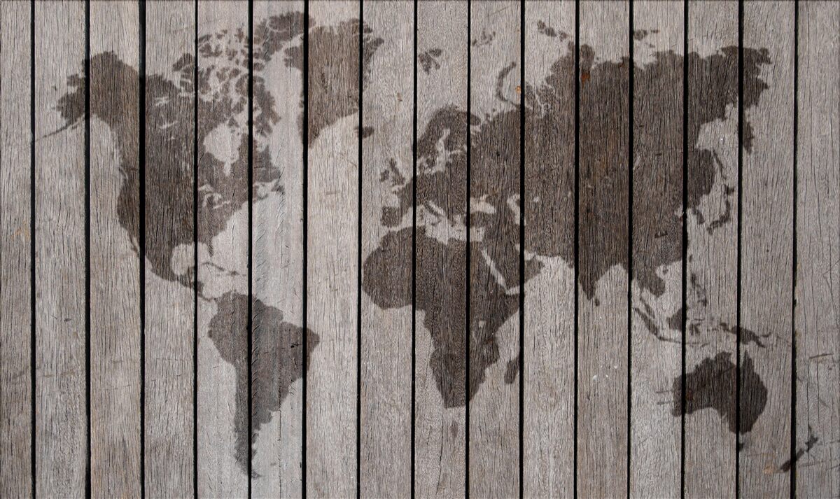 Fototapet hartă a lumii pe plăci de lemn