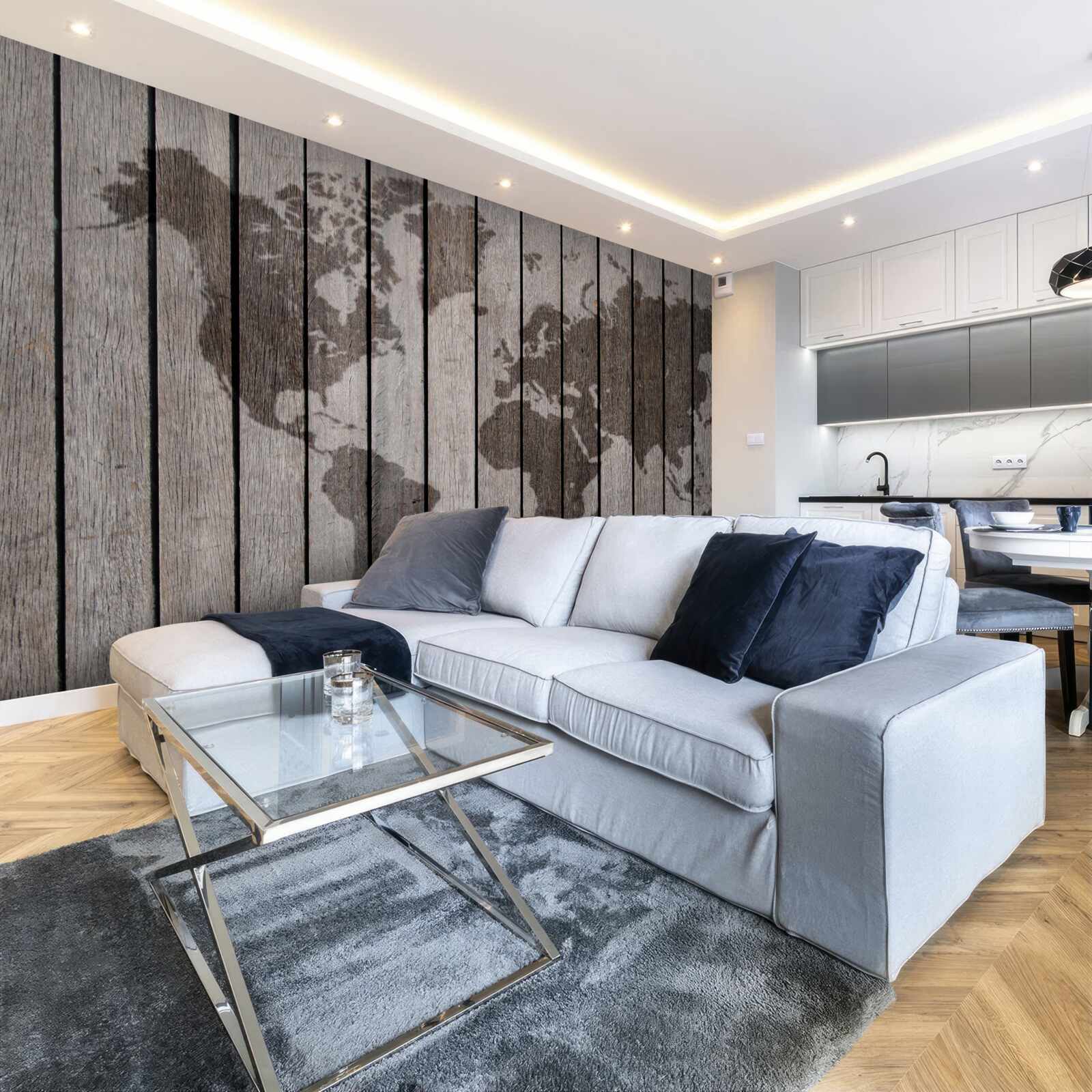 Fototapet hartă a lumii pe plăci de lemn