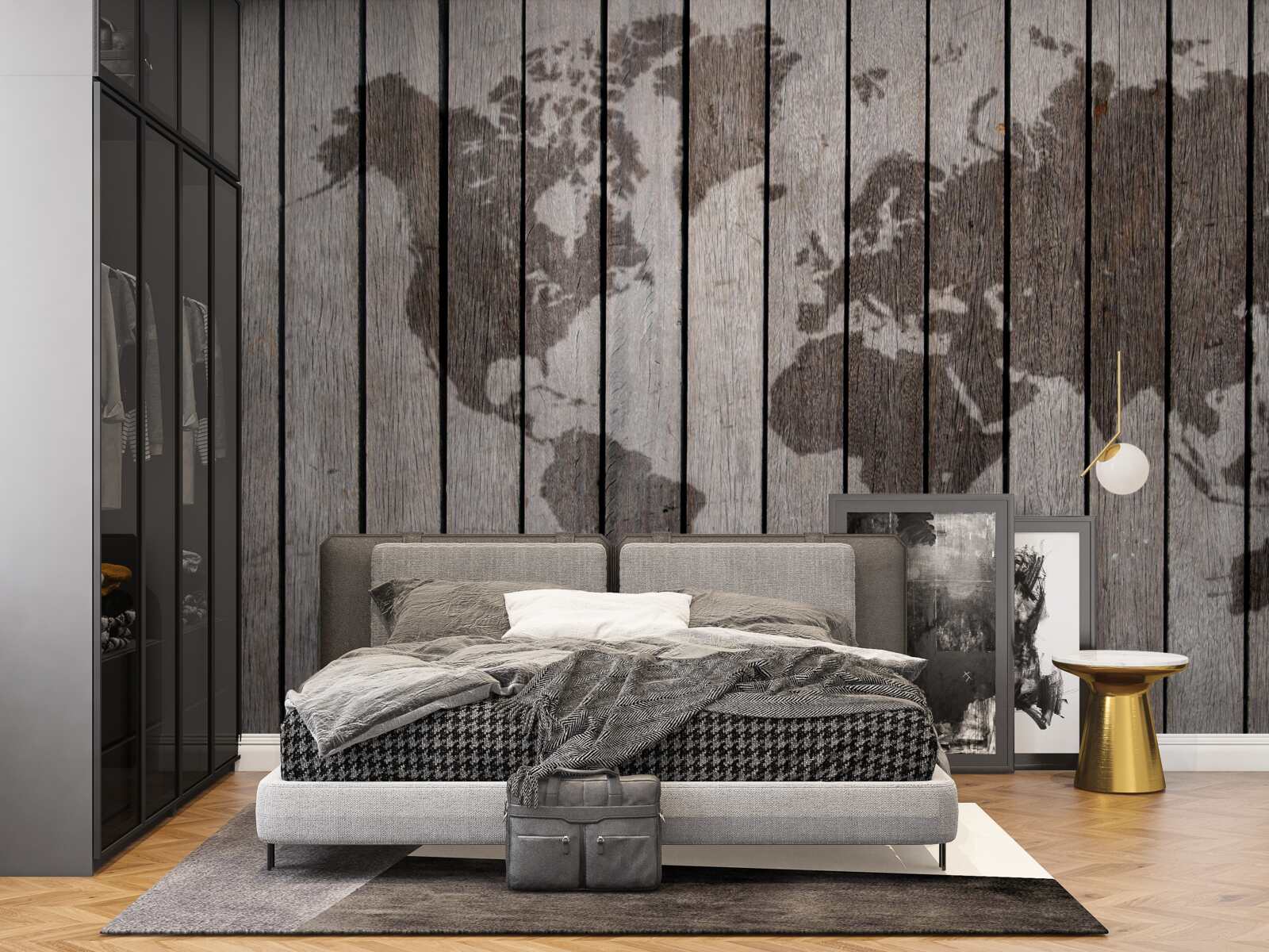 Fototapet hartă a lumii pe plăci de lemn