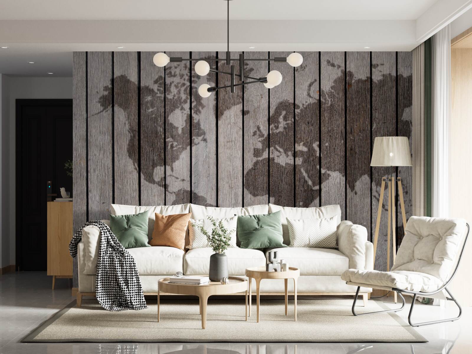 Fototapet hartă a lumii pe plăci de lemn