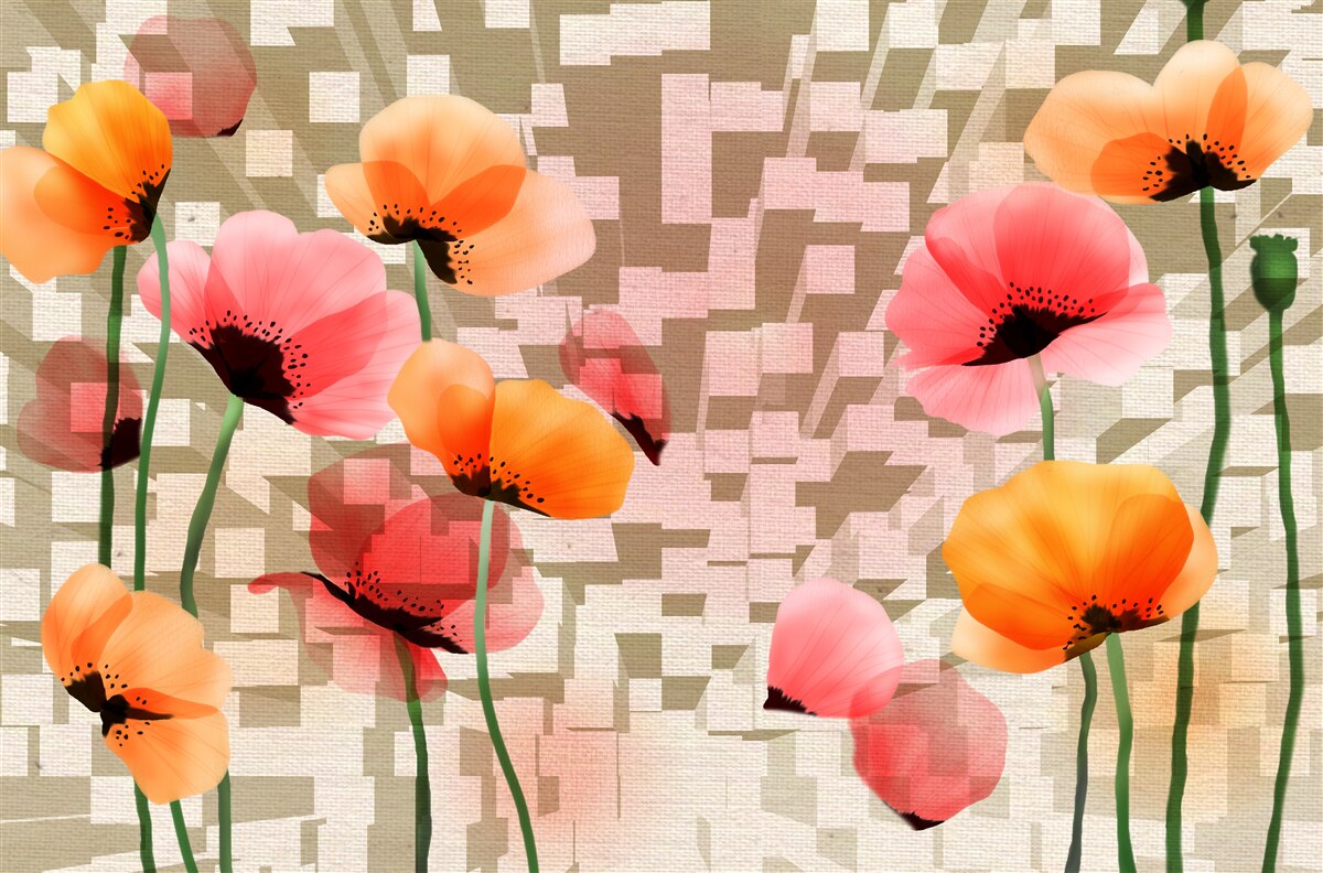 Fototapet set de maci roz și piersică