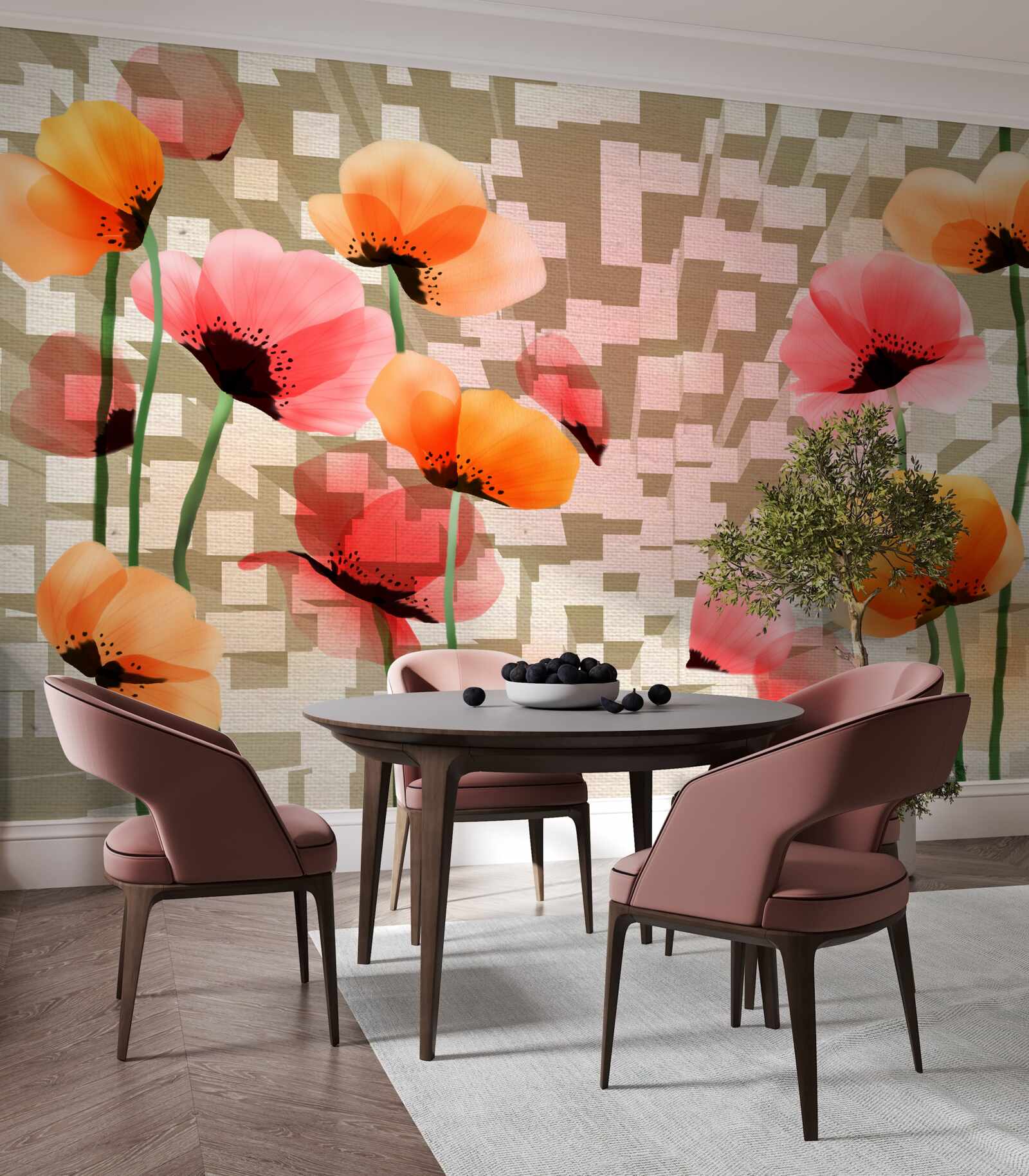 Fototapet set de maci roz și piersică