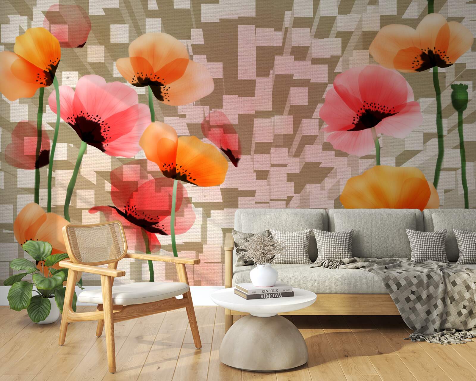 Fototapet set de maci roz și piersică