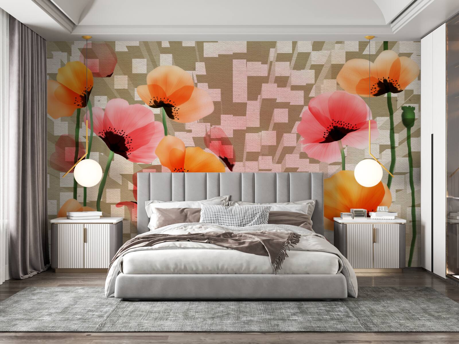 Fototapet set de maci roz și piersică