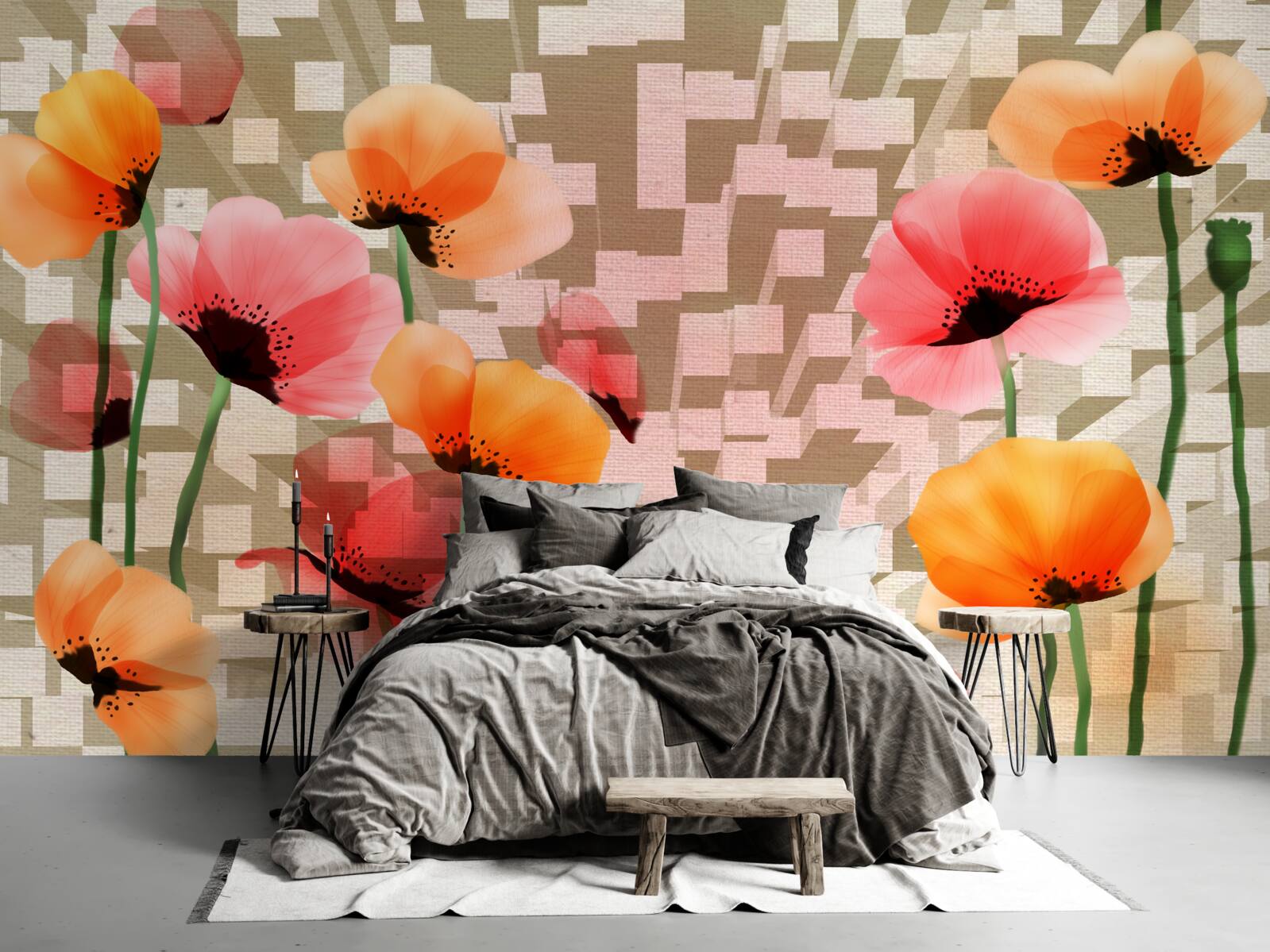 Fototapet set de maci roz și piersică