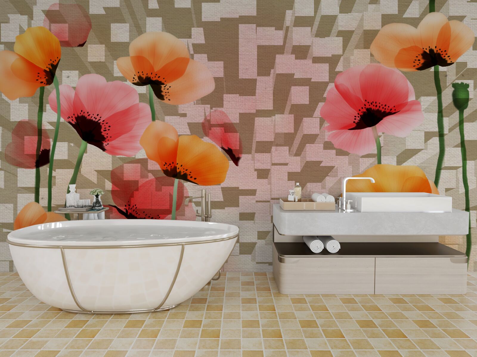 Fototapet set de maci roz și piersică