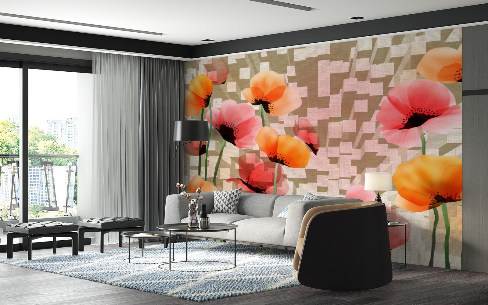 Fototapet set de maci roz și piersică