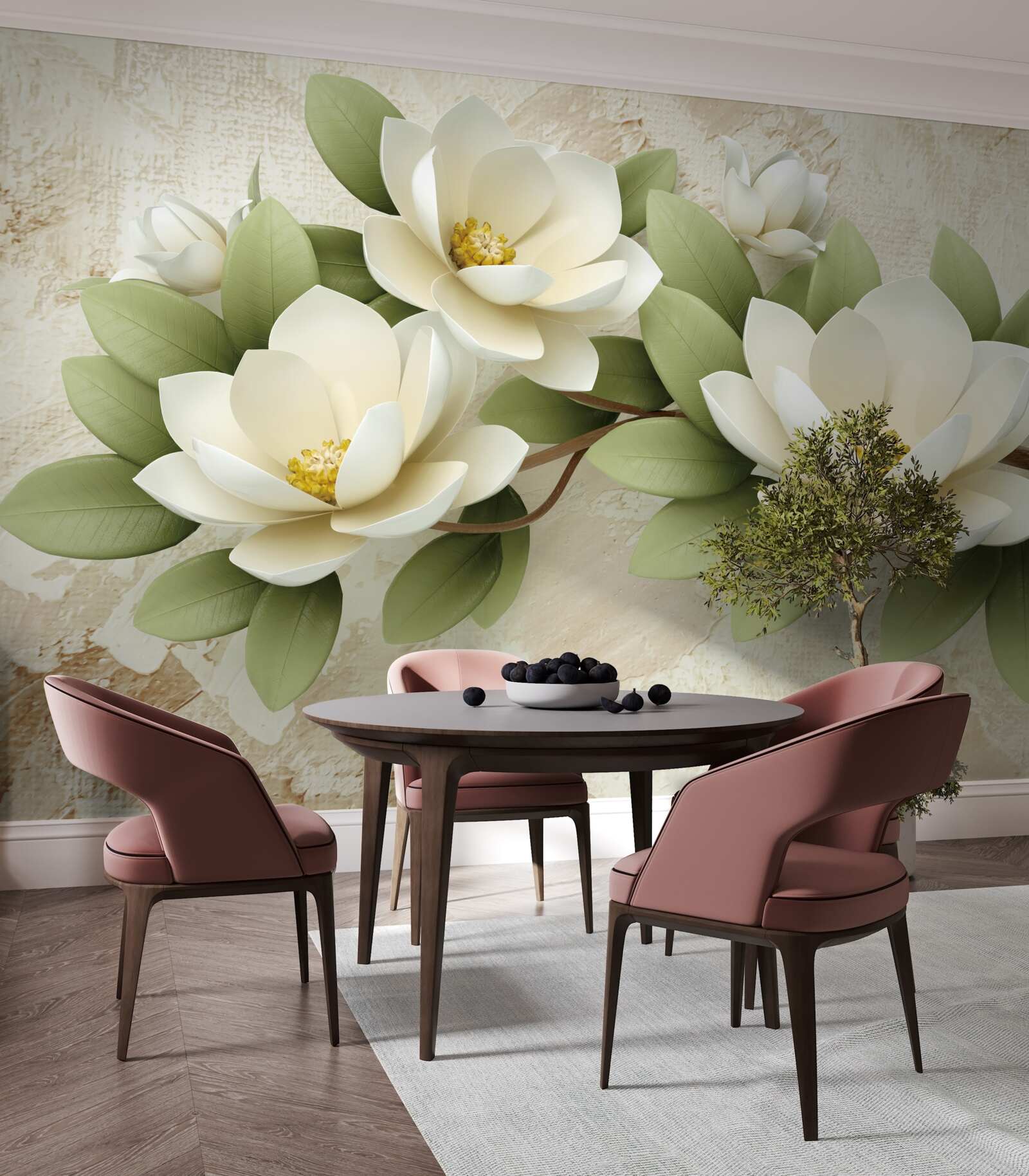 Fototapet trei lotusuri mari albe ca zăpada