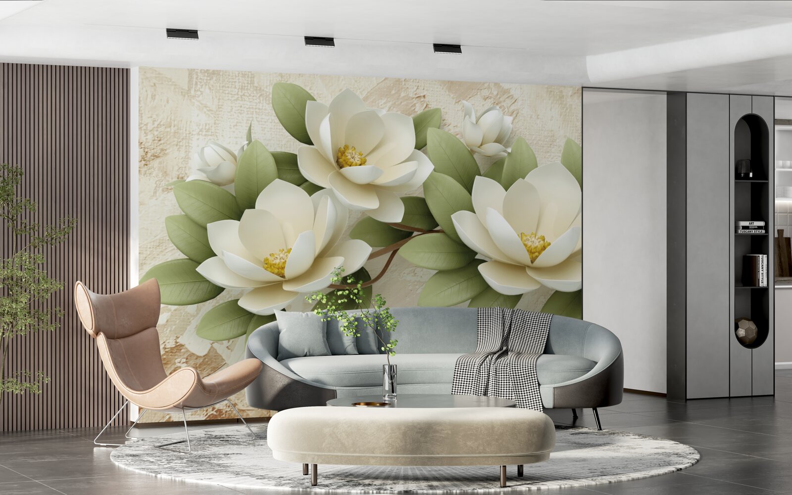 Fototapet trei lotusuri mari albe ca zăpada