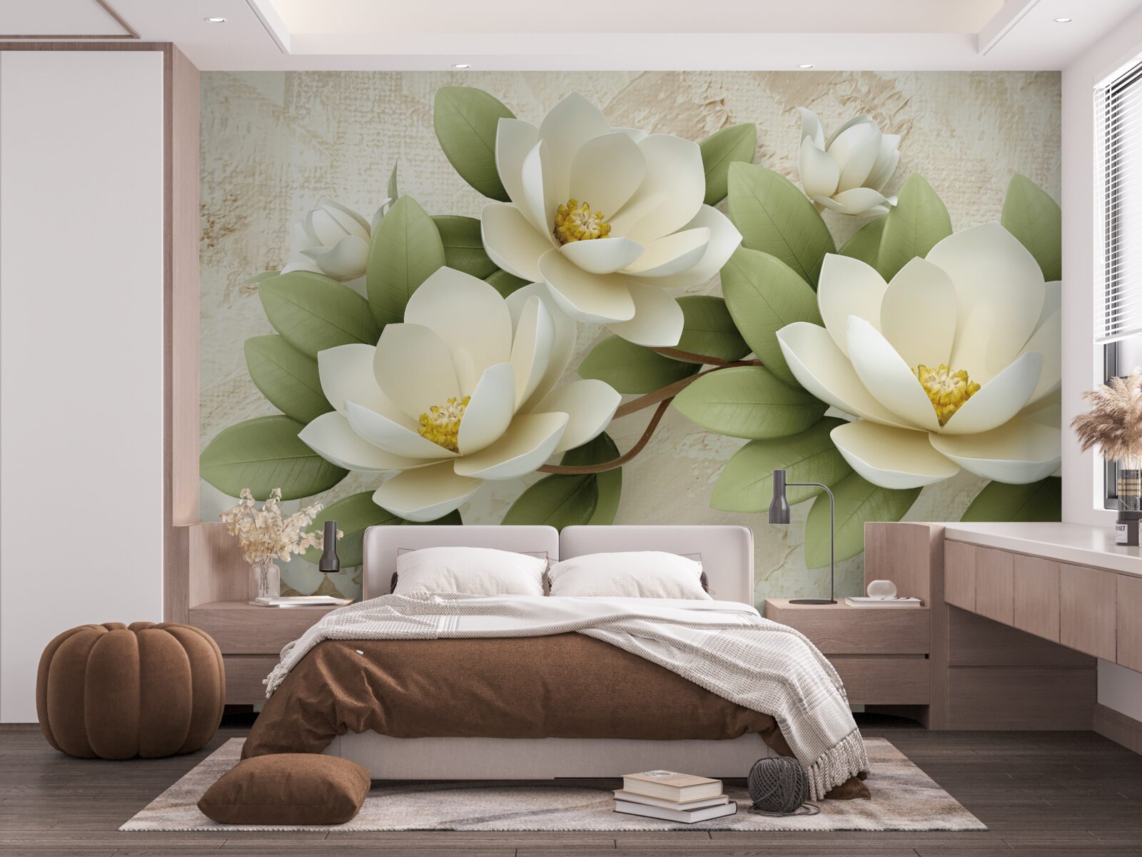 Fototapet trei lotusuri mari albe ca zăpada