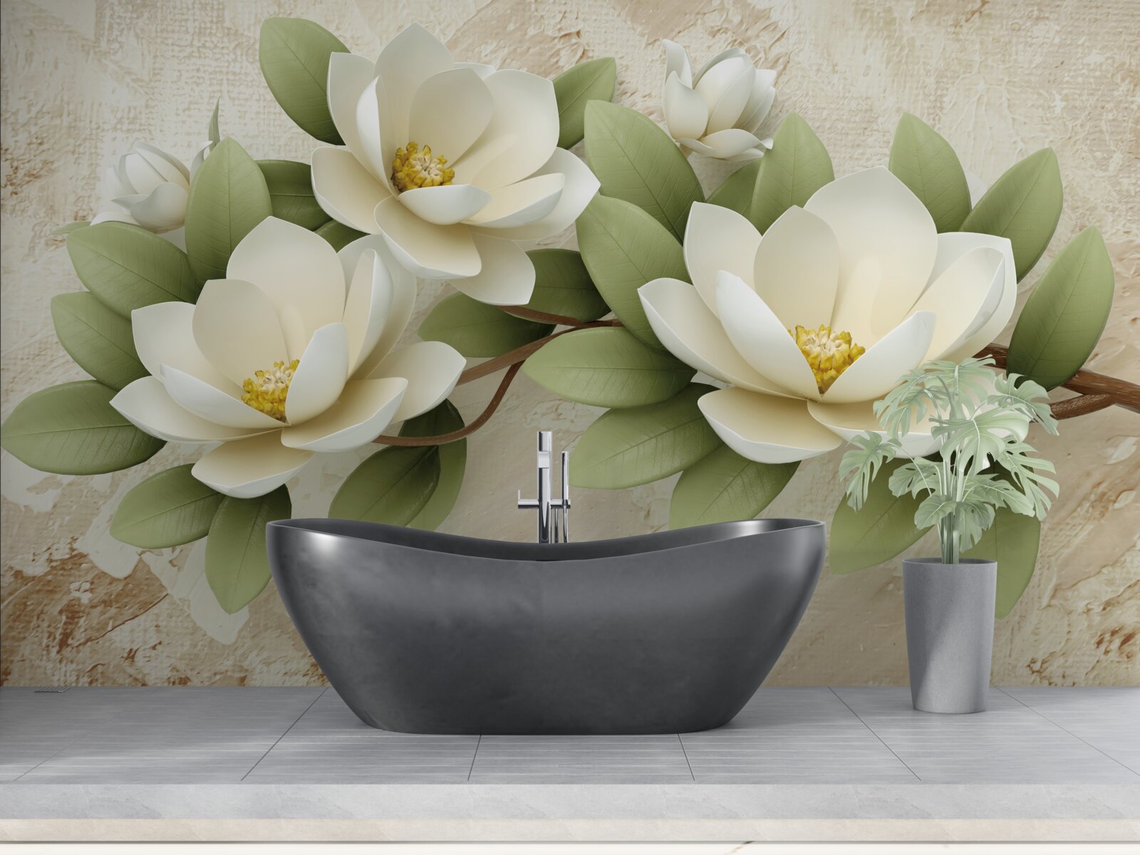 Fototapet trei lotusuri mari albe ca zăpada