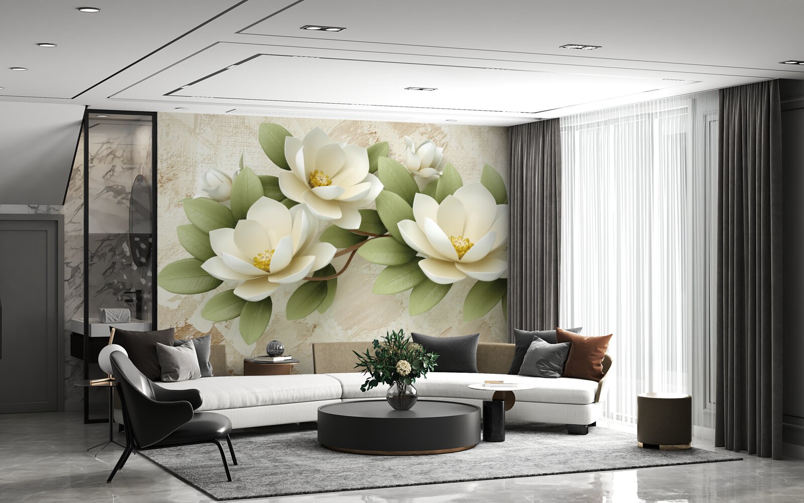 Fototapet trei lotusuri mari albe ca zăpada