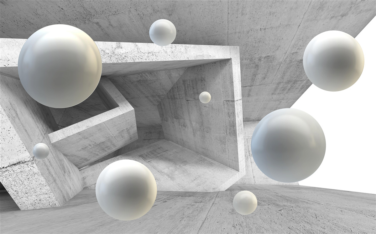 Fototapet tunel de formă geometrică și obiecte sferice