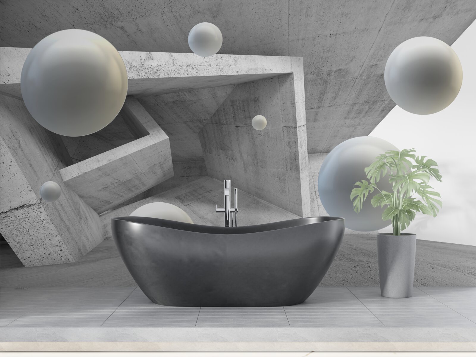 Fototapet tunel de formă geometrică și obiecte sferice