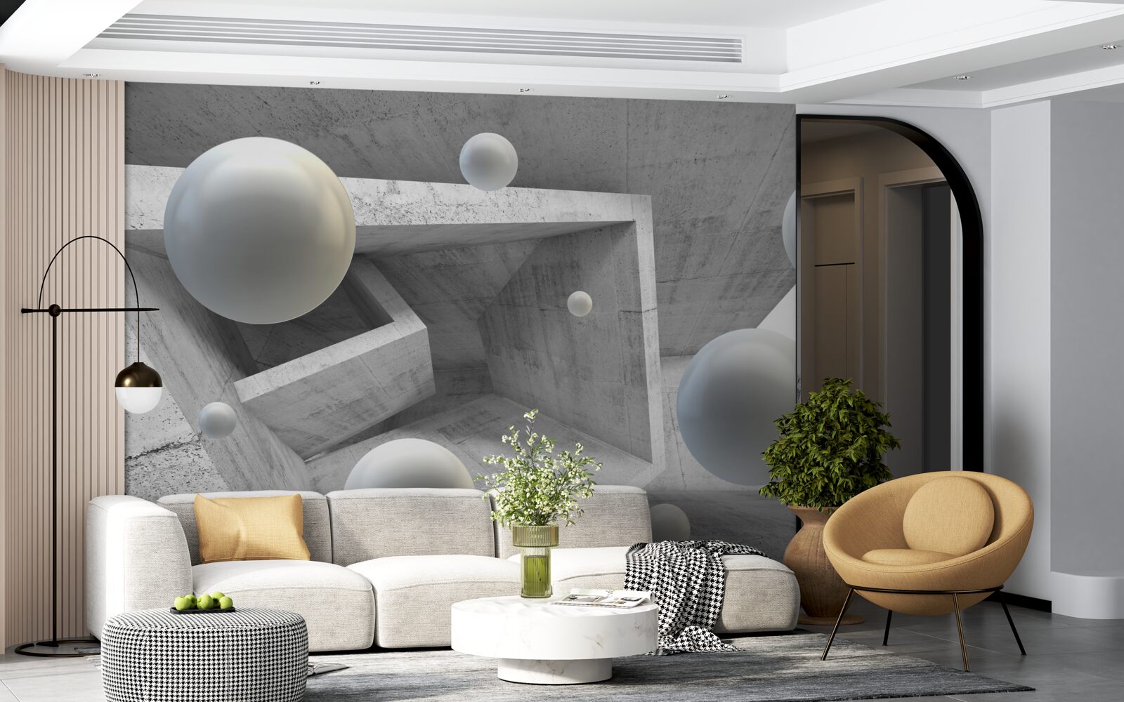 Fototapet tunel de formă geometrică și obiecte sferice