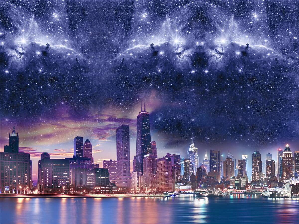 Fototapet pânză astrală magică deasupra metropolei