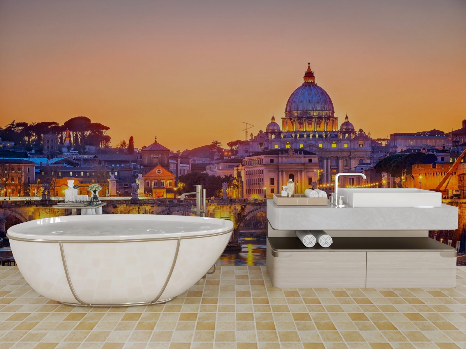 Fototapet vedere a catedralei romeo sub luminile serii