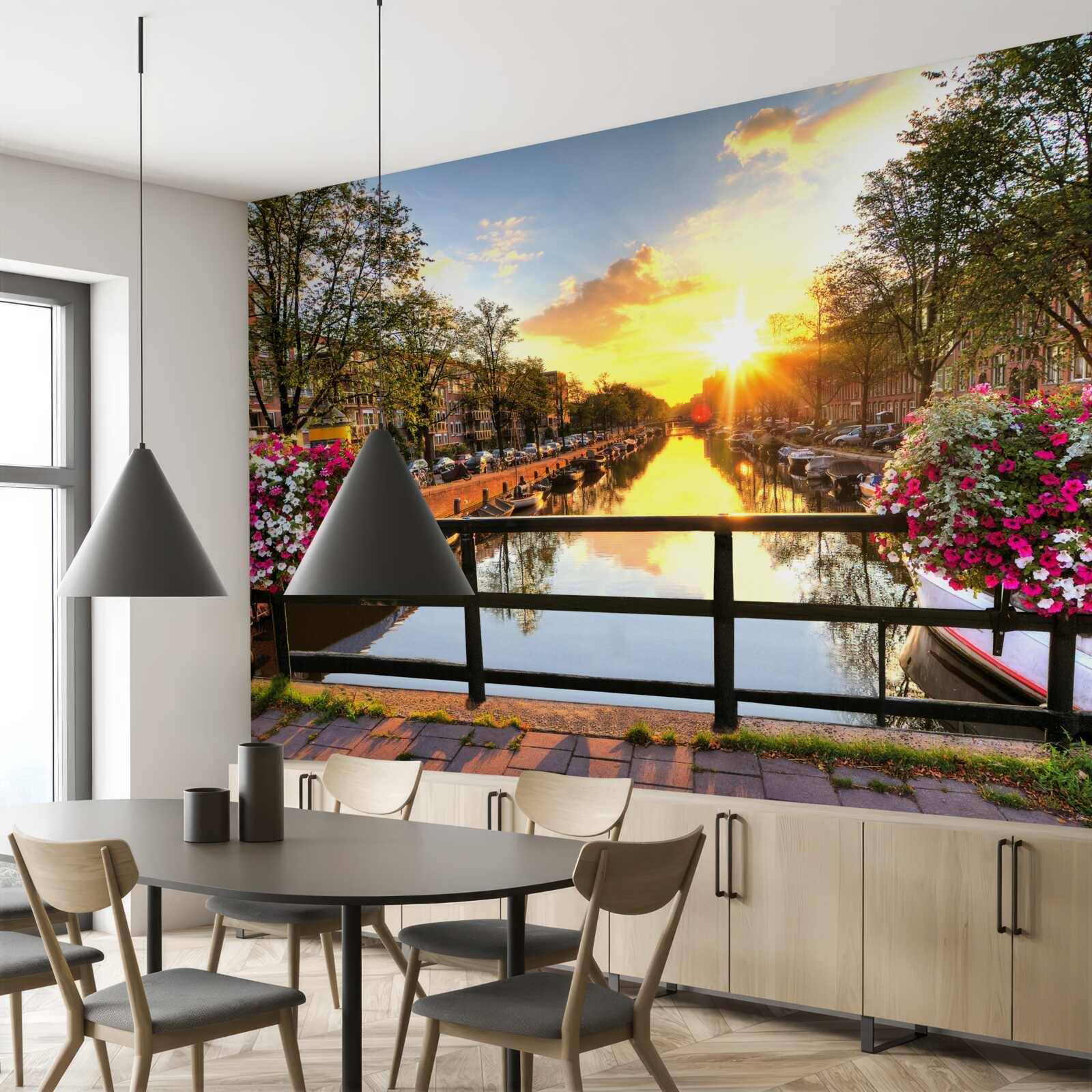 Fototapet inima amsterdamului este învăluită în apus