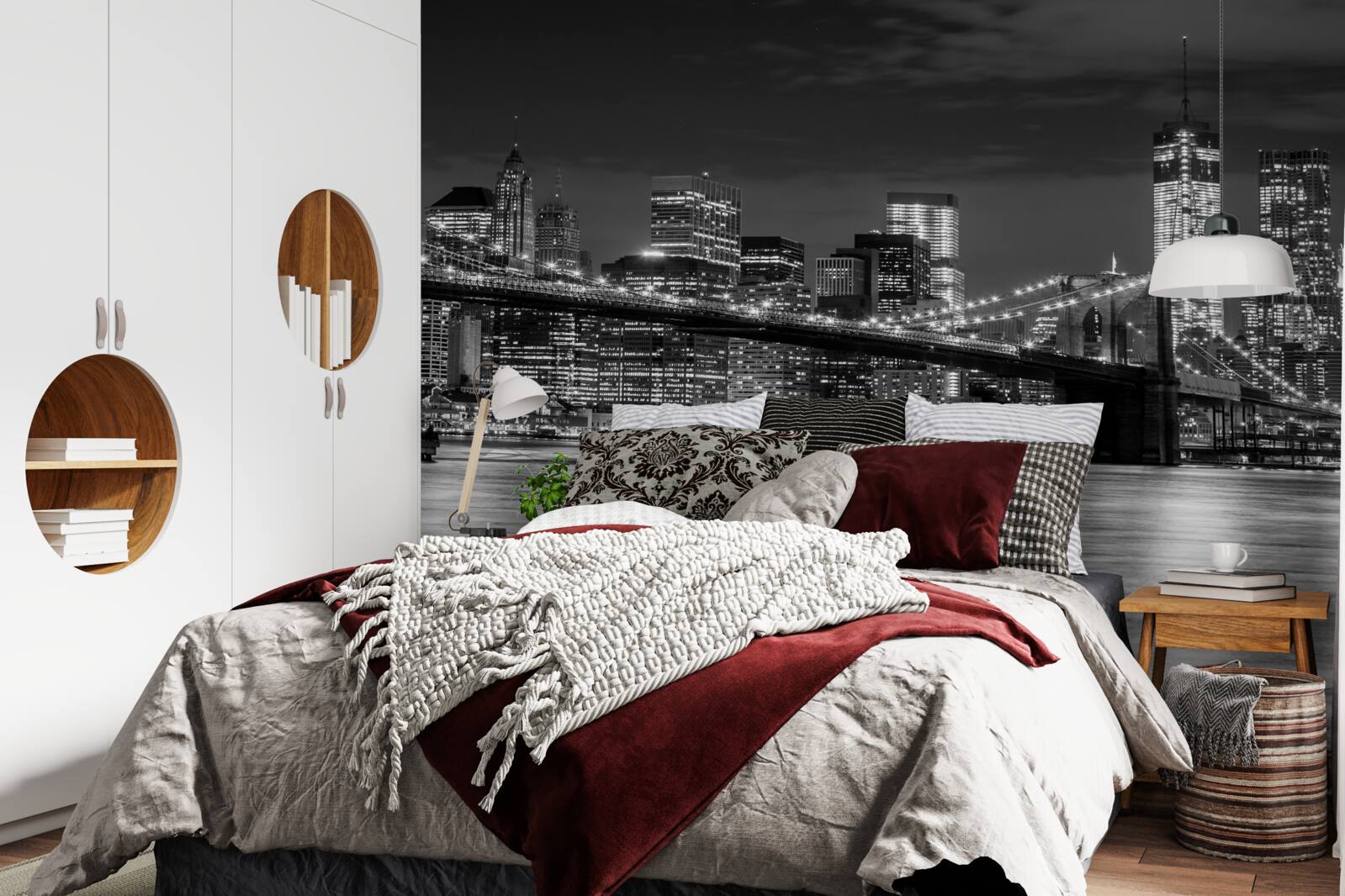 Fototapet panorama podului brooklyn în alb și negru