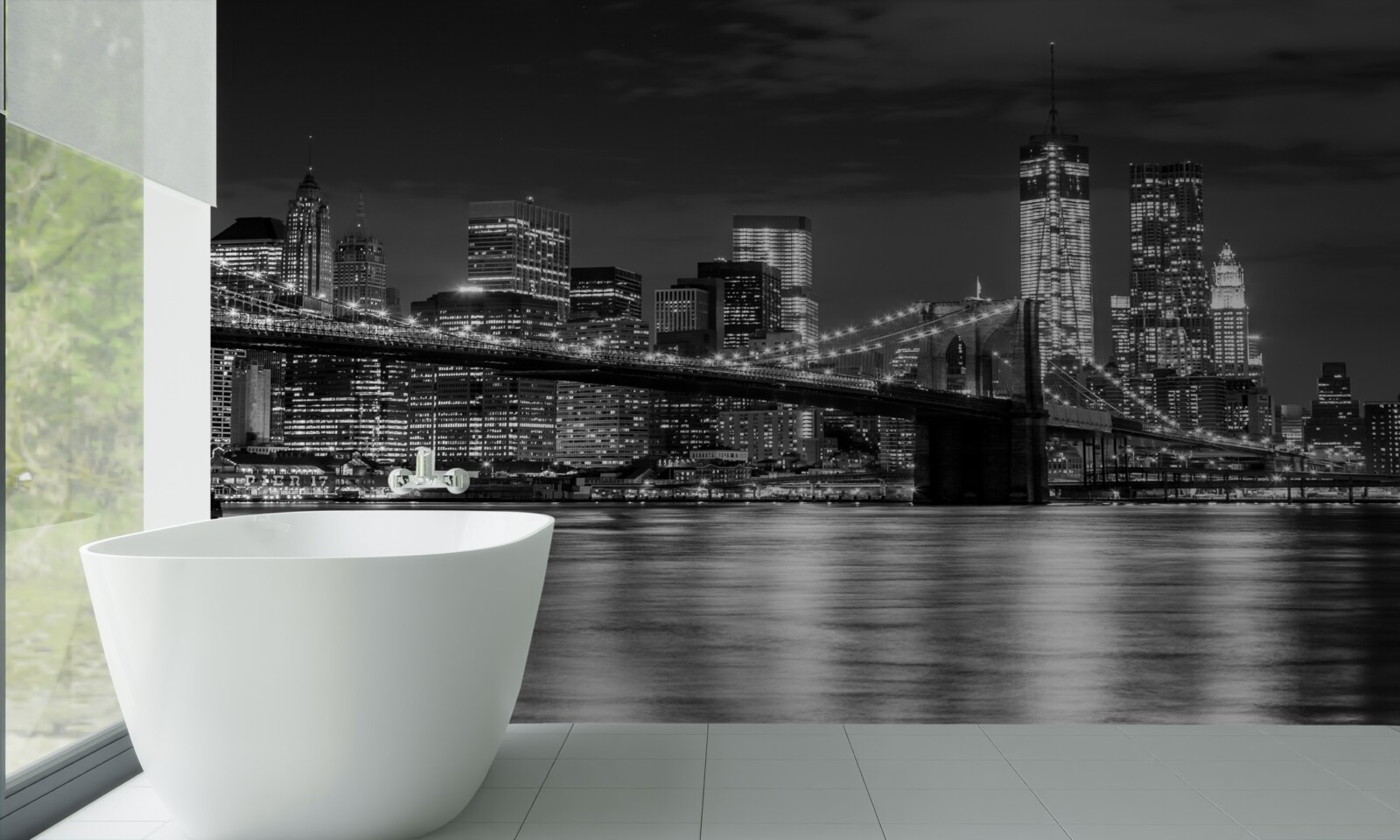 Fototapet panorama podului brooklyn în alb și negru