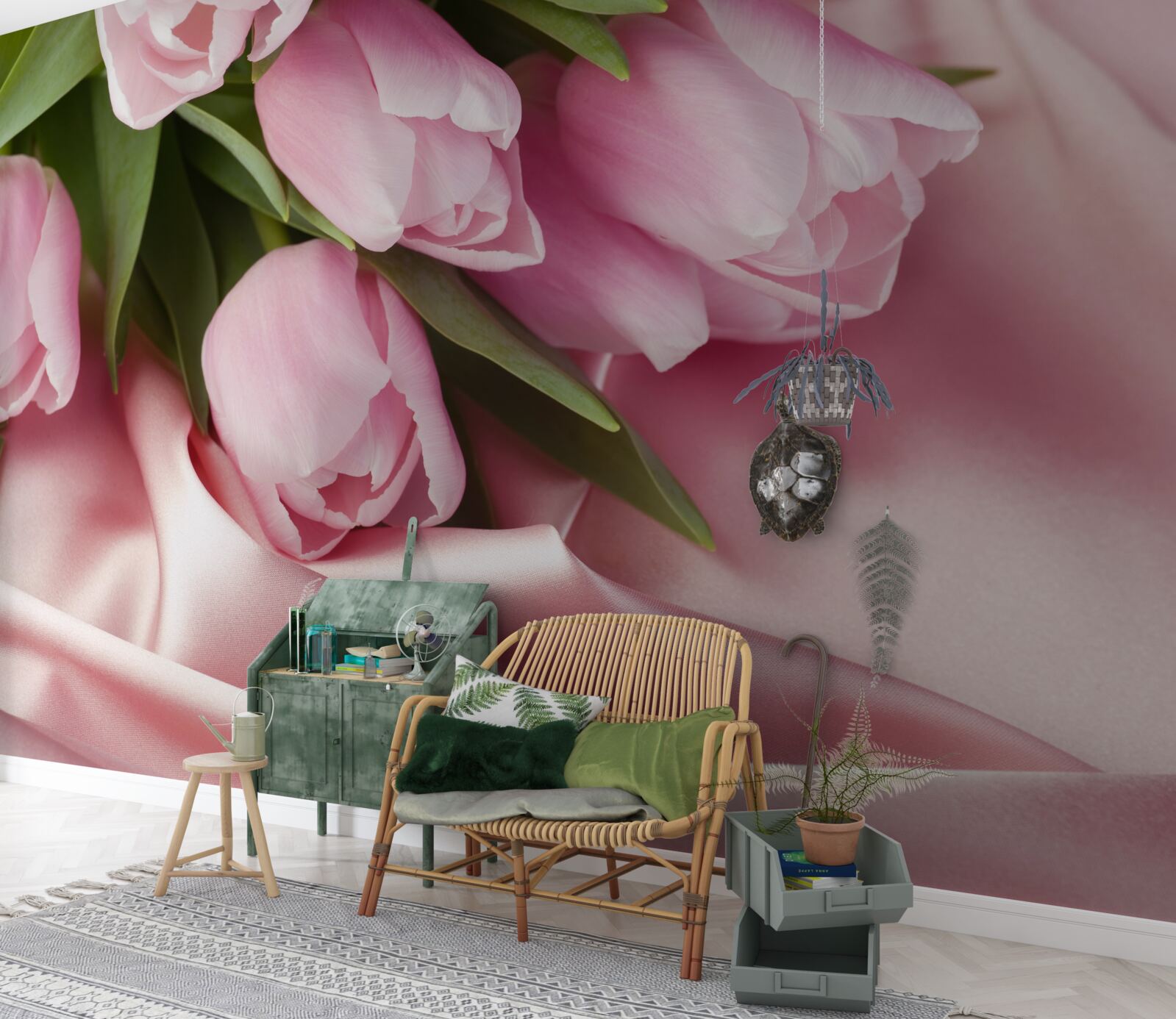 Fototapet lalele roz pe un fundal de mătase