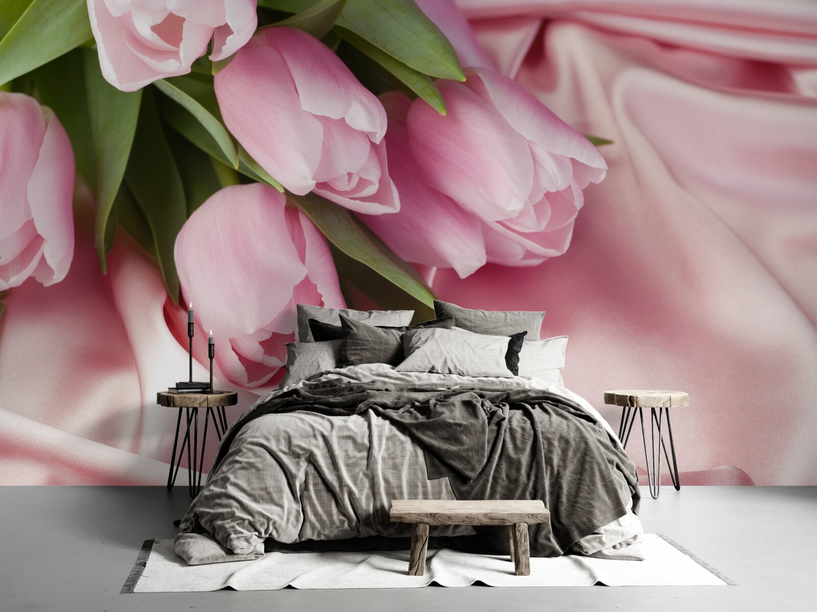 Fototapet lalele roz pe un fundal de mătase