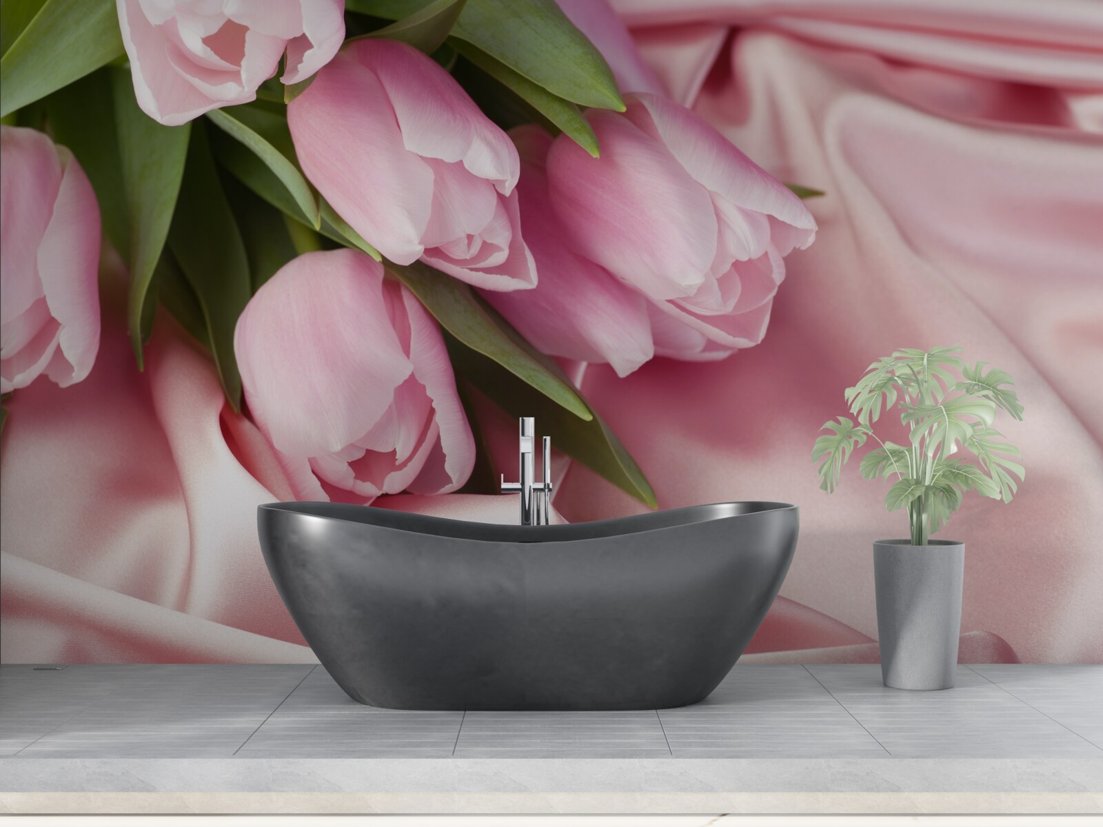 Fototapet lalele roz pe un fundal de mătase