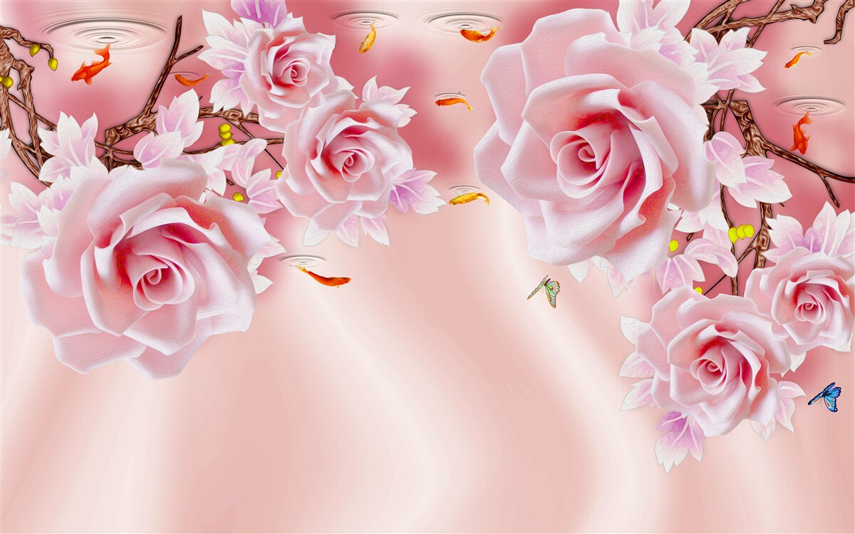 Fototapet muguri de trandafiri delicați înfloresc pe ramuri