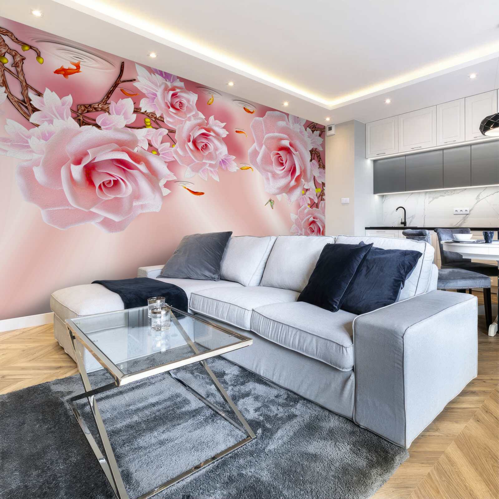 Fototapet muguri de trandafiri delicați înfloresc pe ramuri