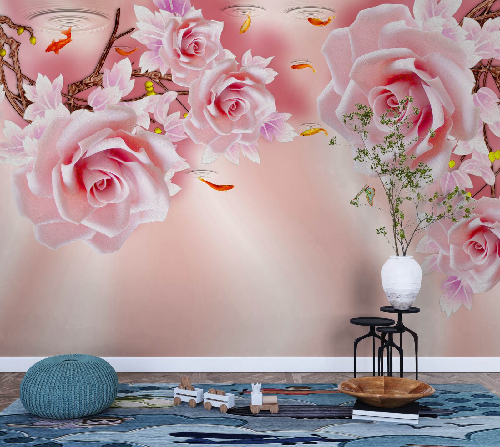 Fototapet muguri de trandafiri delicați înfloresc pe ramuri