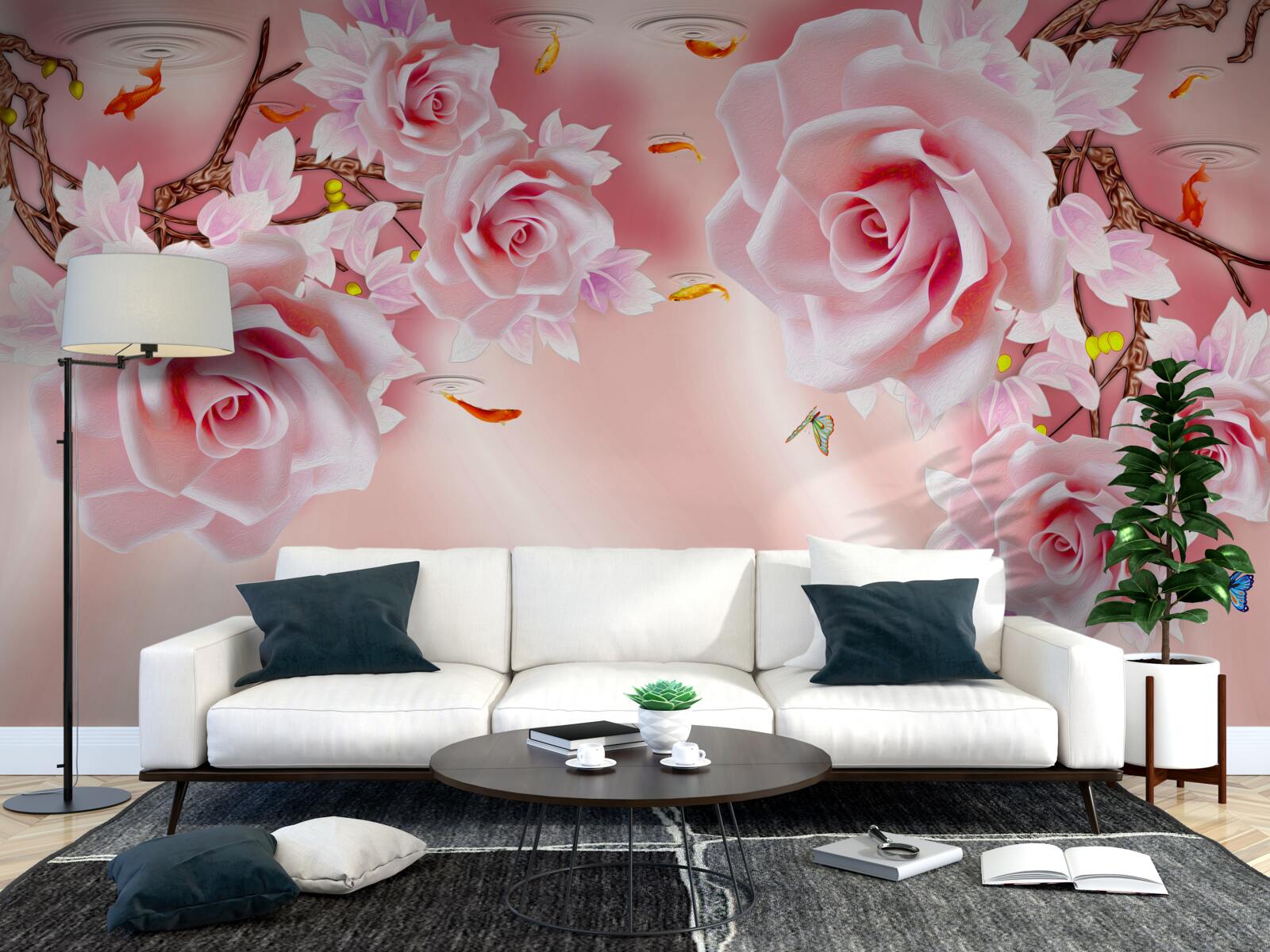 Fototapet muguri de trandafiri delicați înfloresc pe ramuri