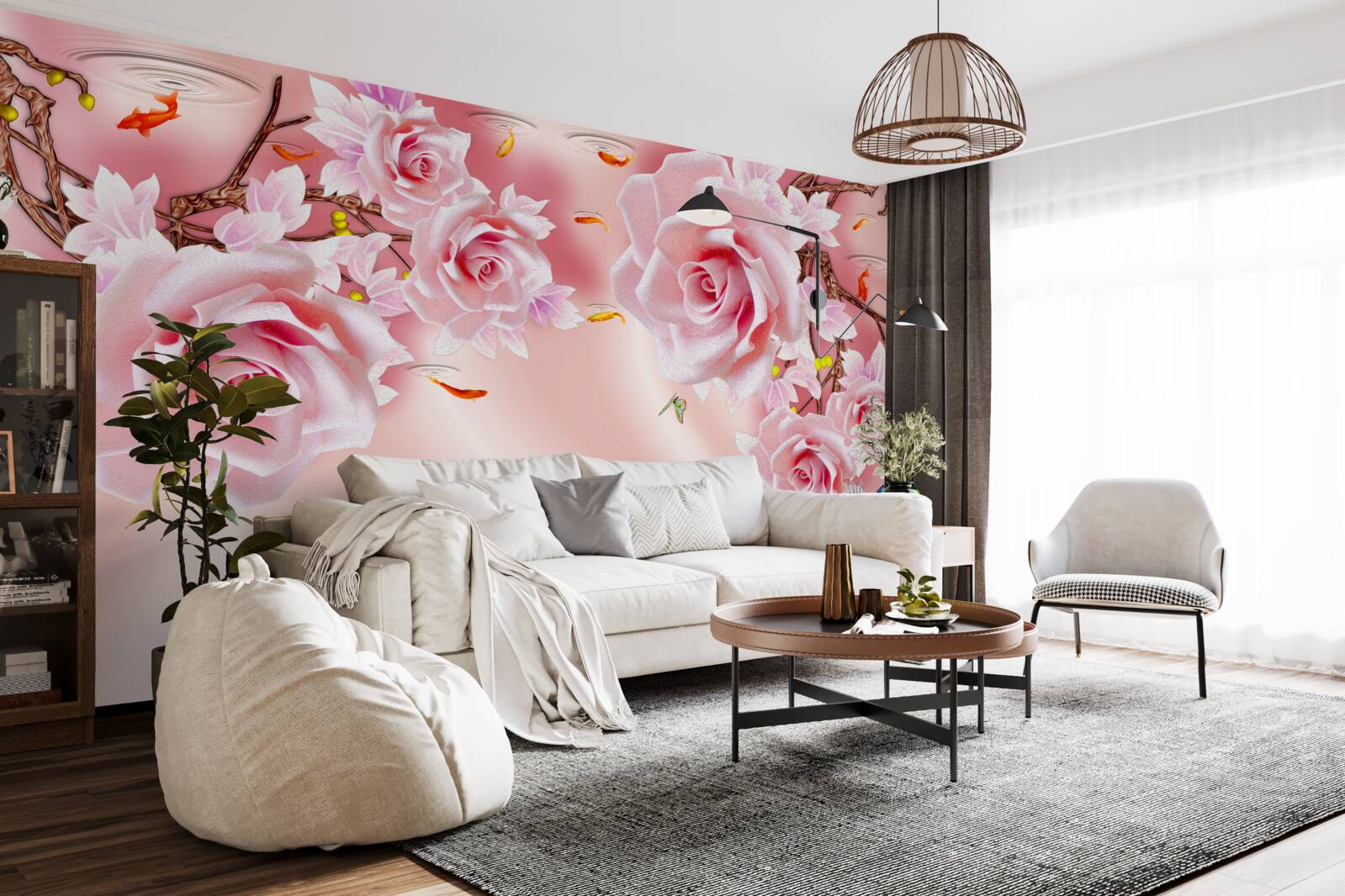 Fototapet muguri de trandafiri delicați înfloresc pe ramuri