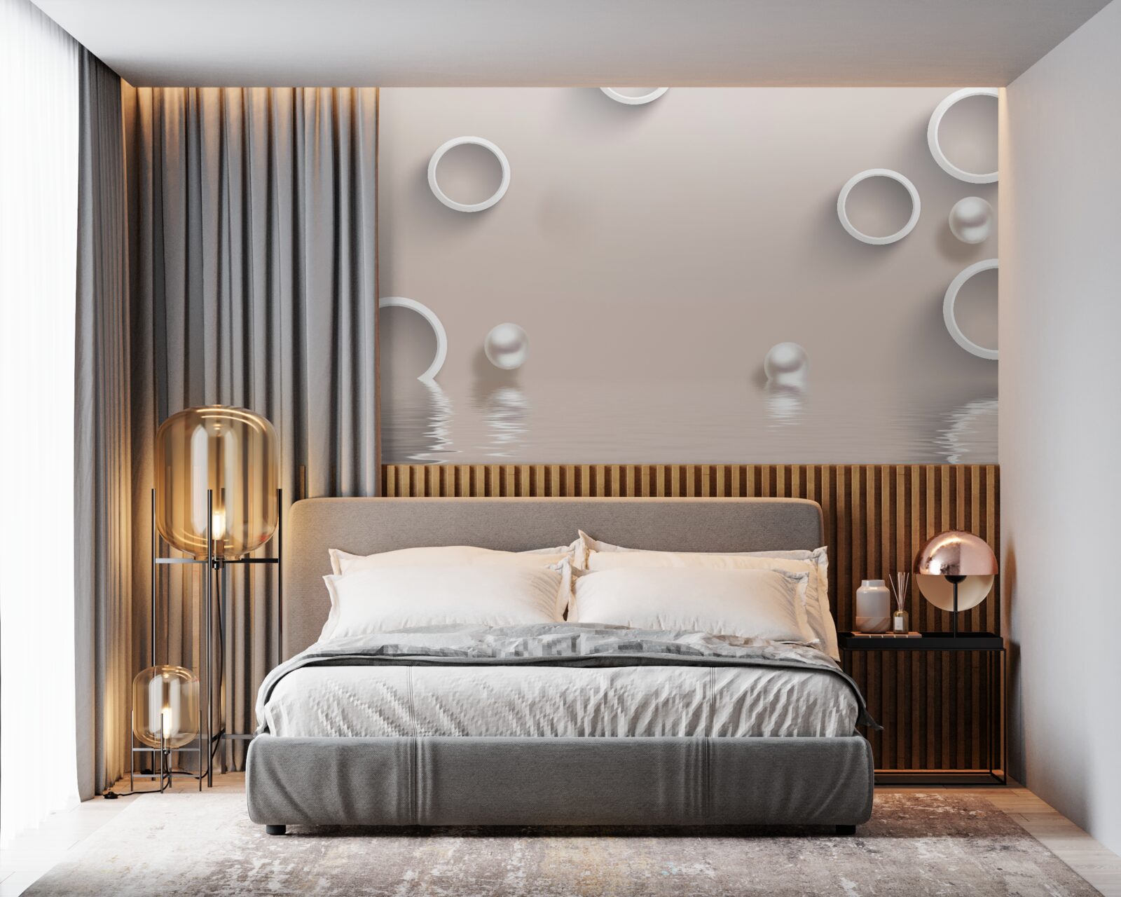 Fototapet cercuri pe apă și perle