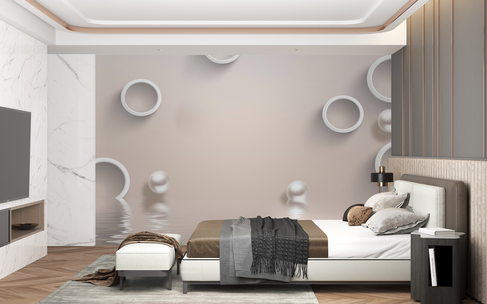 Fototapet cercuri pe apă și perle