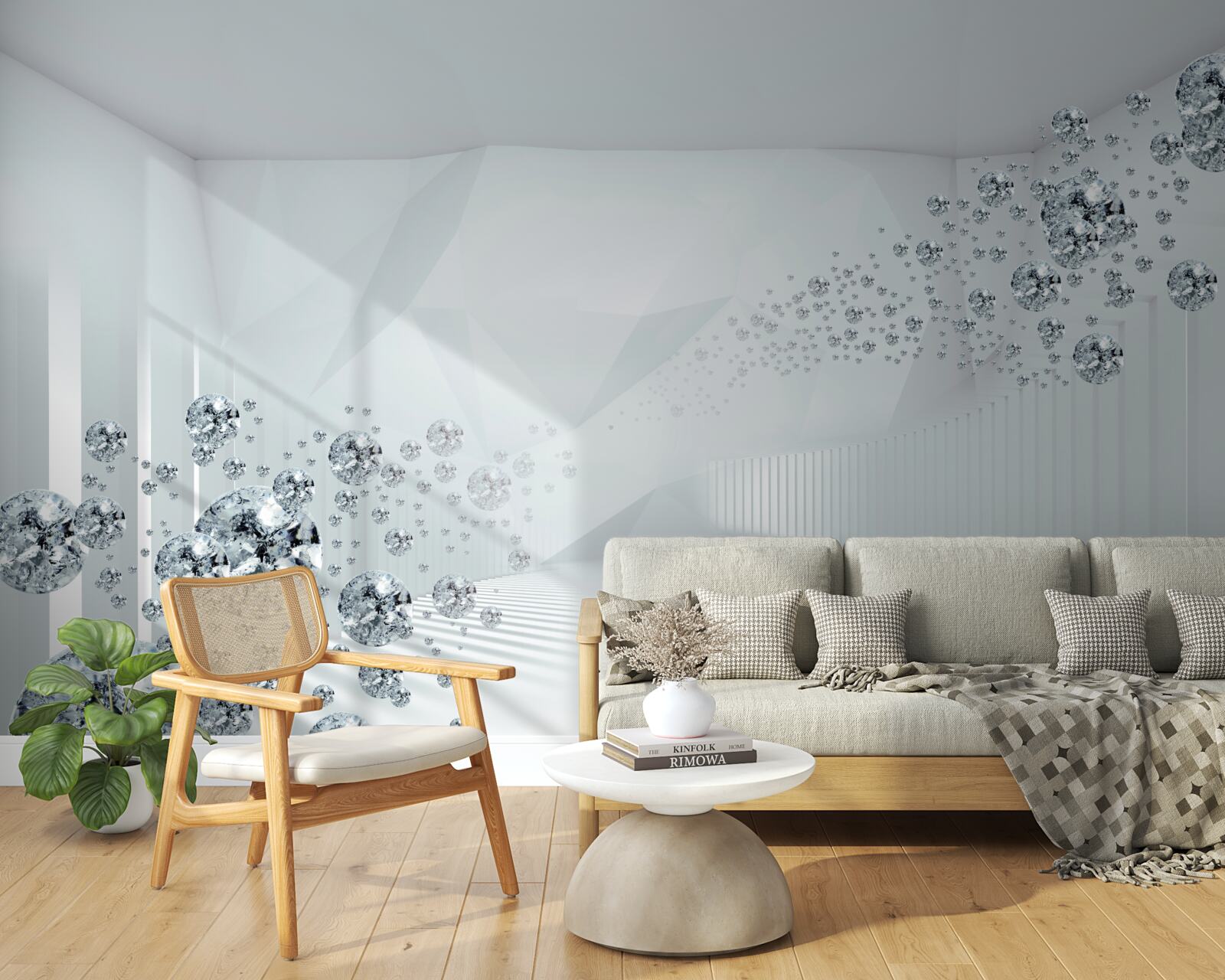 Fototapet suprafață neuniformă și bile în abstract