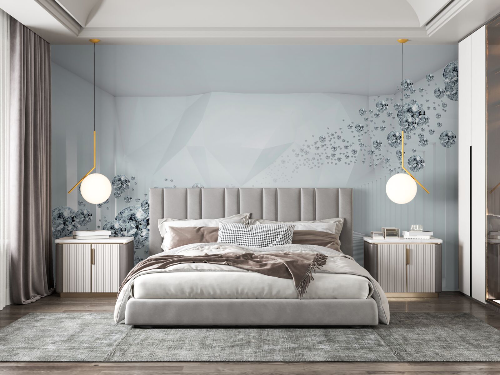 Fototapet suprafață neuniformă și bile în abstract