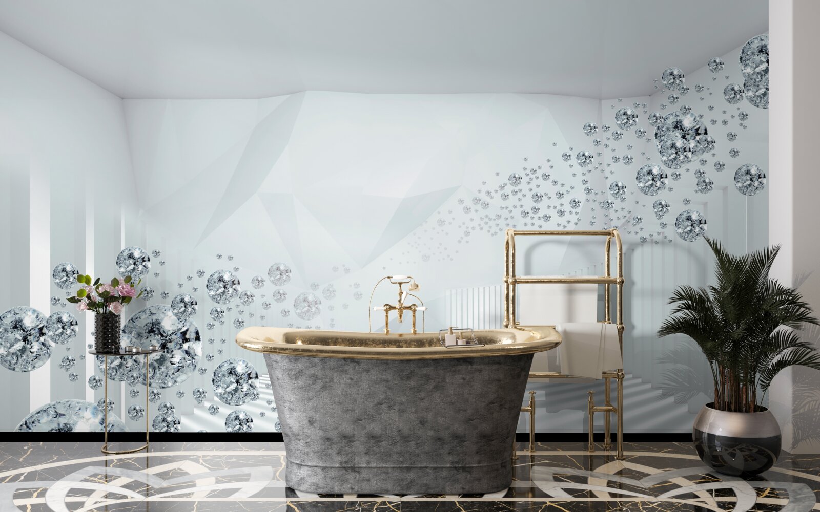 Fototapet suprafață neuniformă și bile în abstract