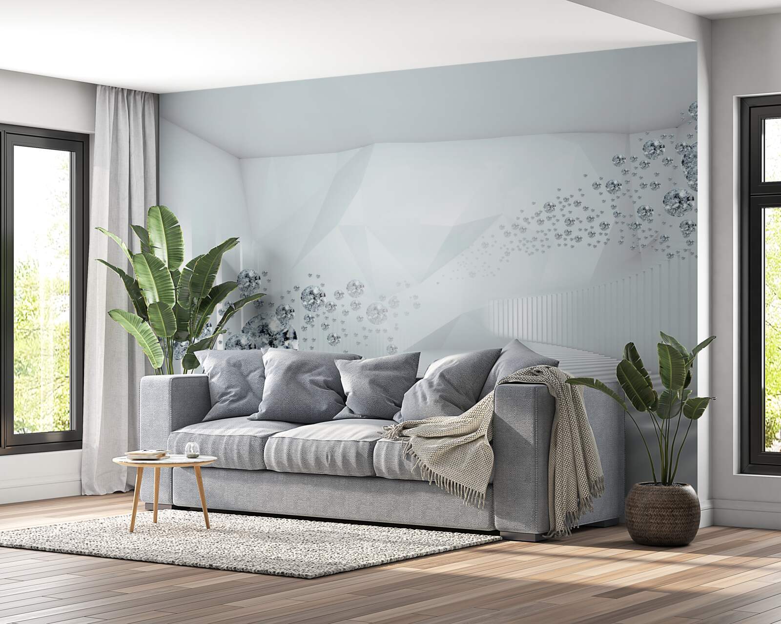 Fototapet suprafață neuniformă și bile în abstract