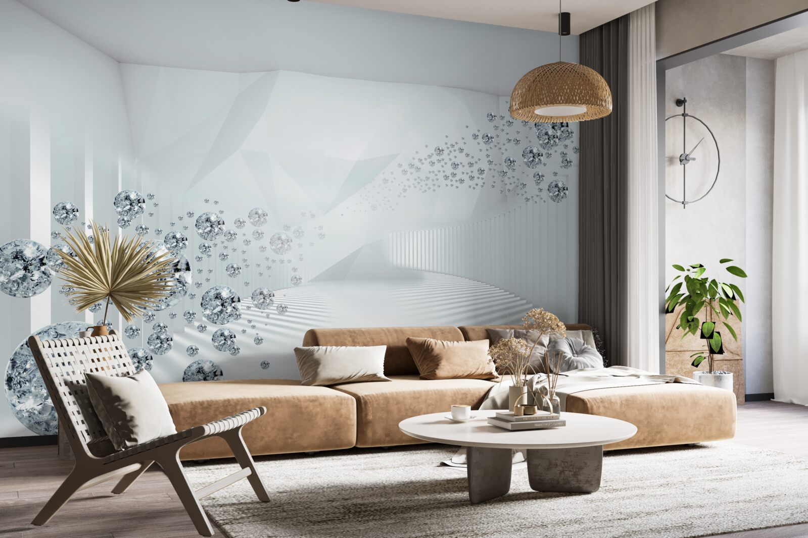 Fototapet suprafață neuniformă și bile în abstract