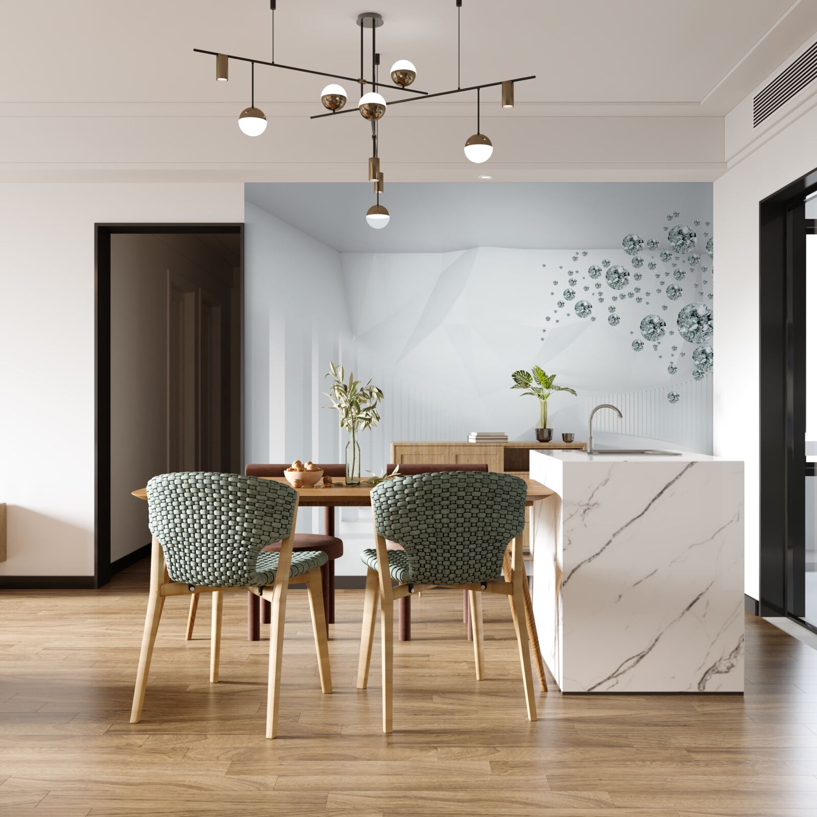 Fototapet picături de apă într-o cameră luminată