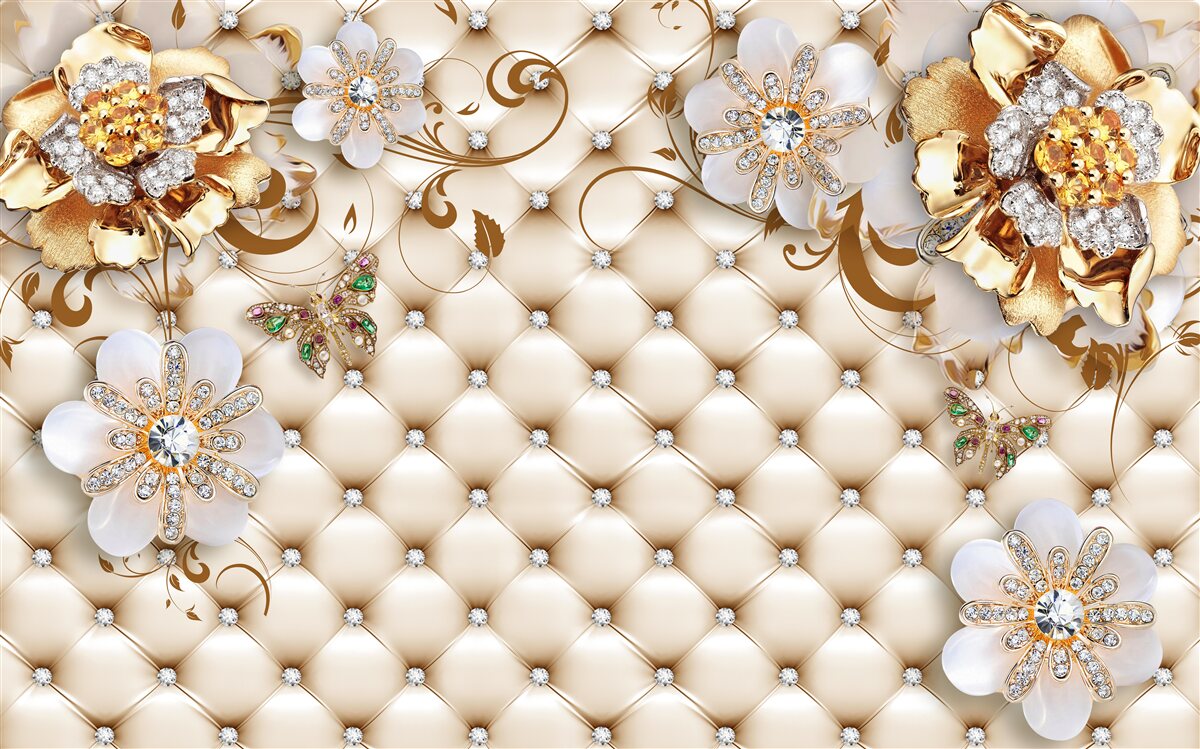 Fototapet flori cu cinci petale cufundate în aur