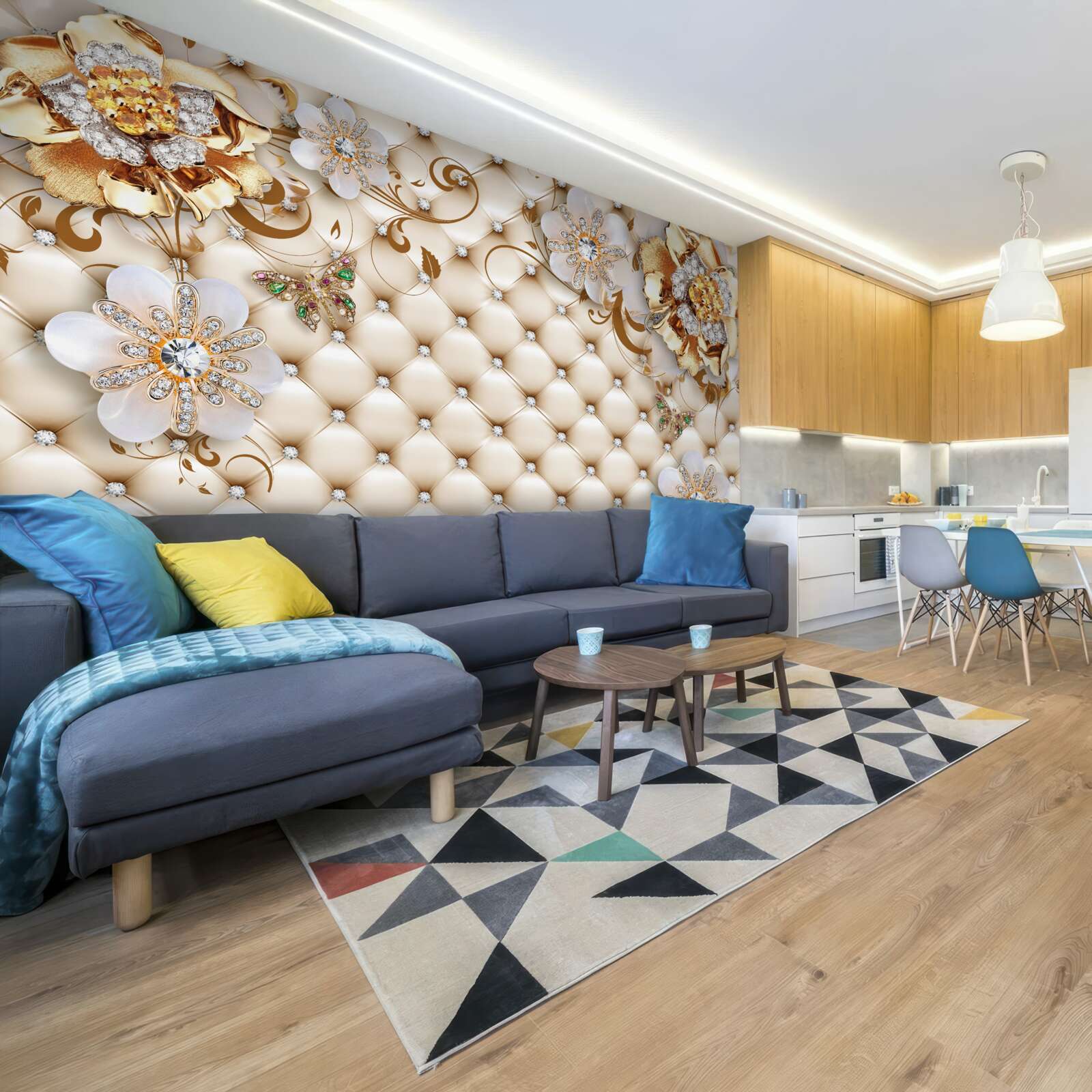 Fototapet flori cu cinci petale cufundate în aur