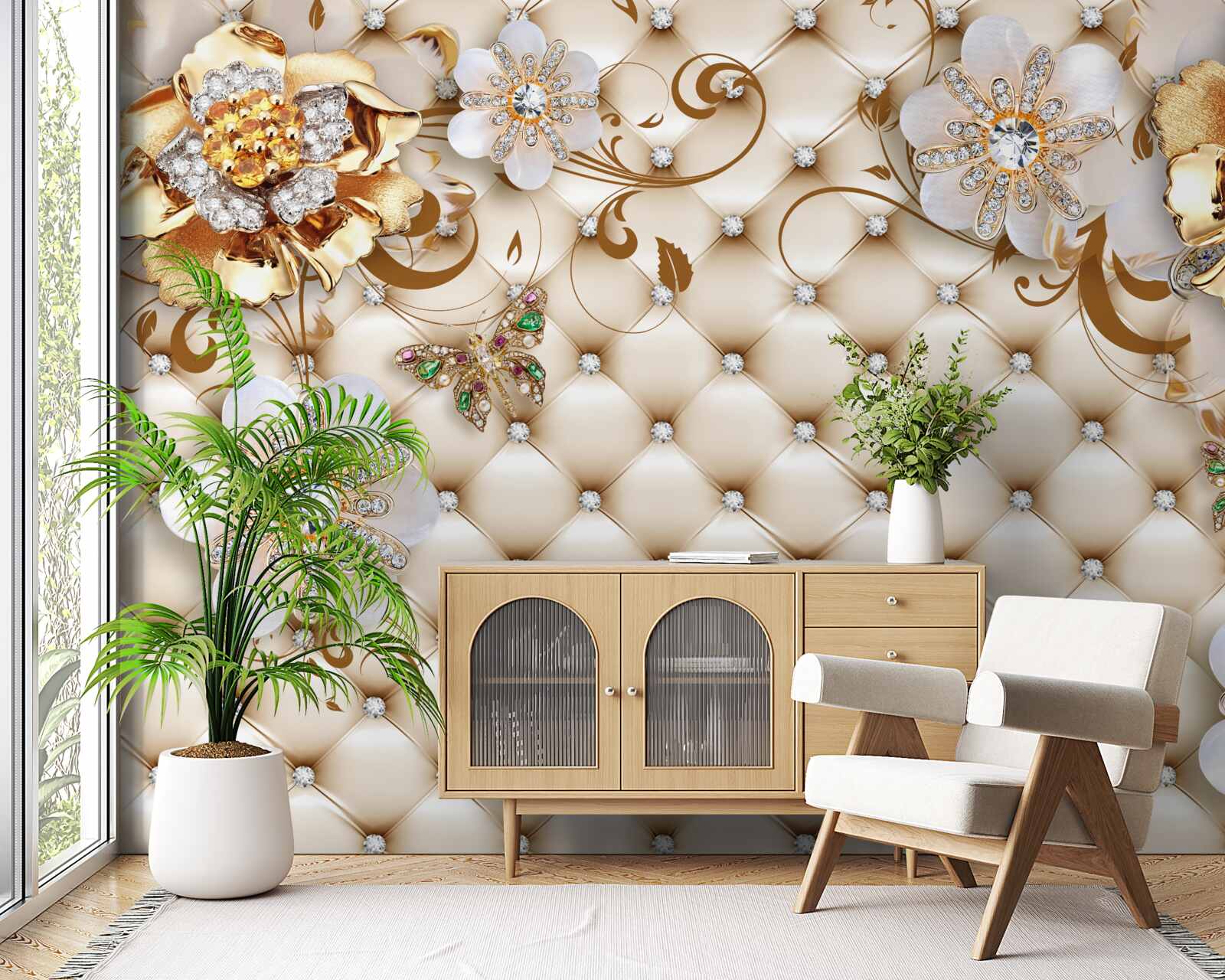 Fototapet flori cu cinci petale cufundate în aur