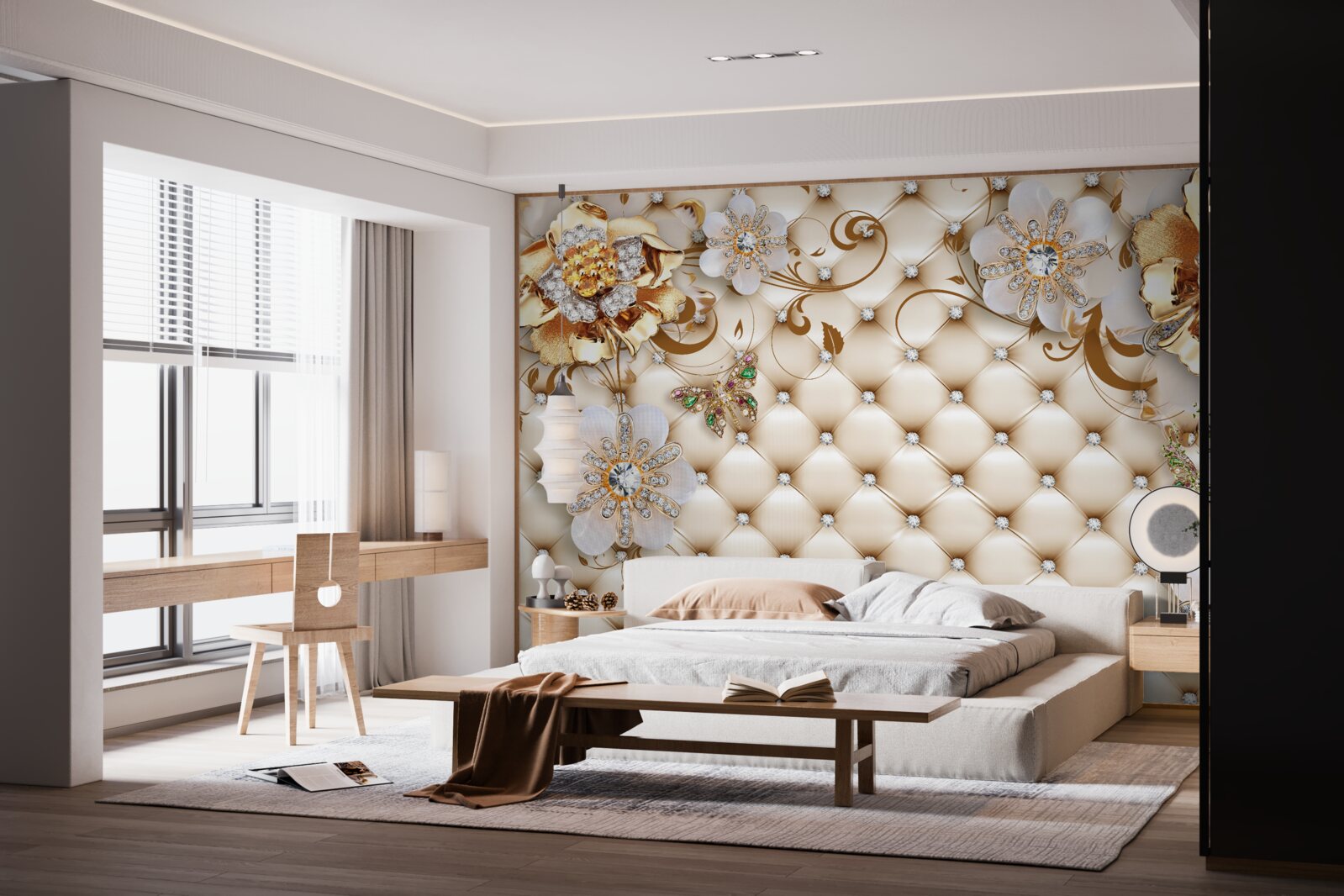 Fototapet flori cu cinci petale cufundate în aur