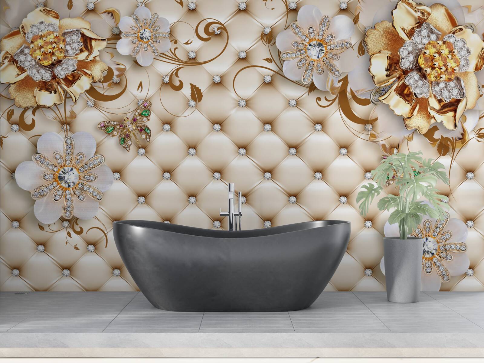 Fototapet flori cu cinci petale cufundate în aur