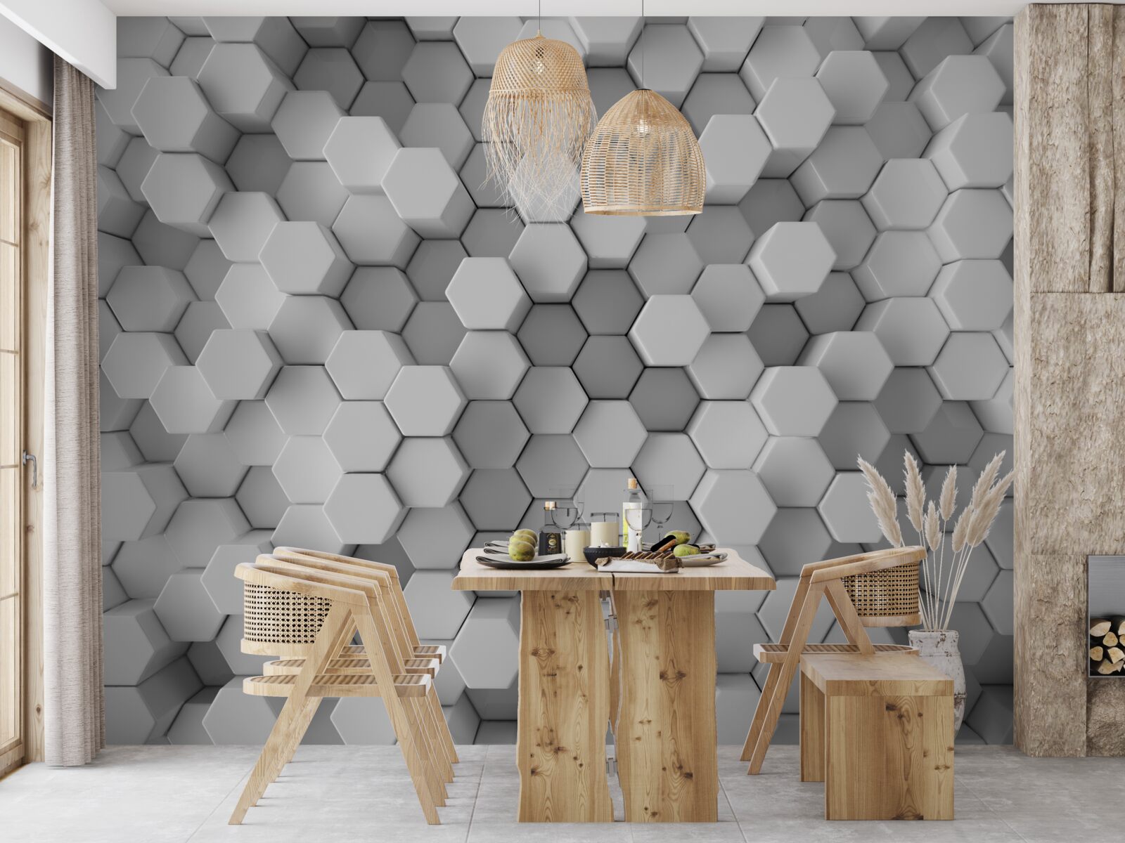 Fototapet hexagoane gri și albe presate în formă