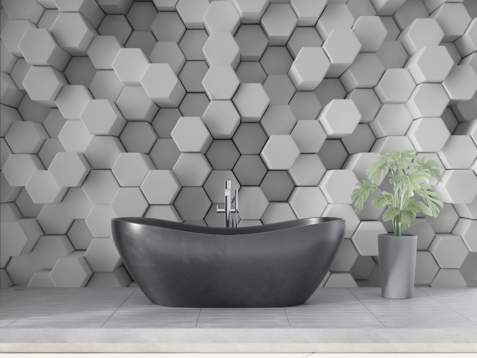 Fototapet hexagoane gri și albe presate în formă