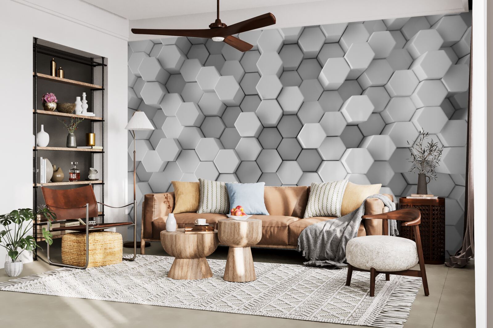 Fototapet hexagoane gri și albe presate în formă